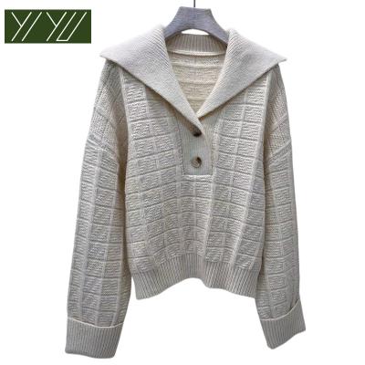 China QUICK DRY Lapel Drop Shoulder Long Sleeves Loose Knit Custom Apparel Sweater For Women for sale