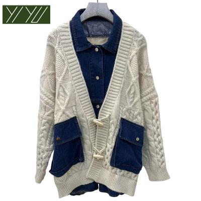 China Wholesale Fashion Loose Cardigan Sweater QUICK DRY Coat Denim Knitted Plus Size Women's Sweaters for sale