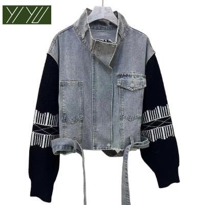 China Casual Long Sleeve Patchwork Denim Ladies Cardigan Jean Coat Comfortable Casual QUICK DRY Sweaters for sale