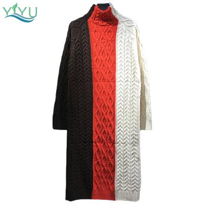 China Casual Breathable Winter Custom Design Patchwork Clothes Half Turtle Neck Sweater Mid Length Dress for sale