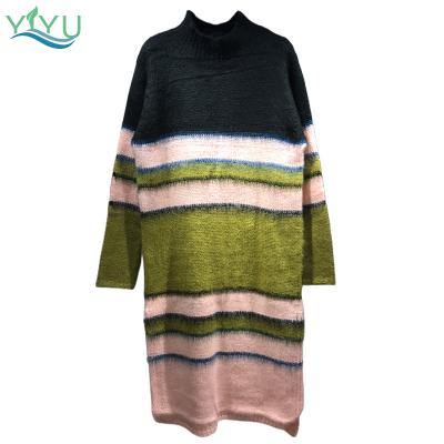 China Color Changing Breathable Chic Striped Colorful Design Sweater Loose Soft Dress Long for sale