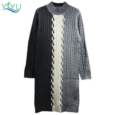 China Breathable Cable Knit Winter Designed Deep Knit Long Sweater Women Casual Pullover Loose Midi Sweater Dresses for sale