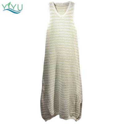 China Women's Breathable Nightgown Elegant Robe Lounge Ladies Striped Knitwear Sleeveless Robe for sale