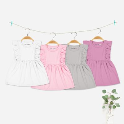 China Breathable Summer Kids Clothes Bamboo Sleeve Dress Ruffles Baby Dresses Summer for sale