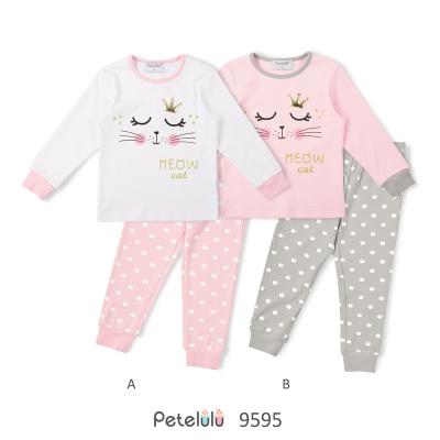 China PETELLULU 2022 Other New Design 2pcs Kids Clothing Set Print Tee Animal Pajamas Set Girls Or Kids Sleepwear Pajamas for sale