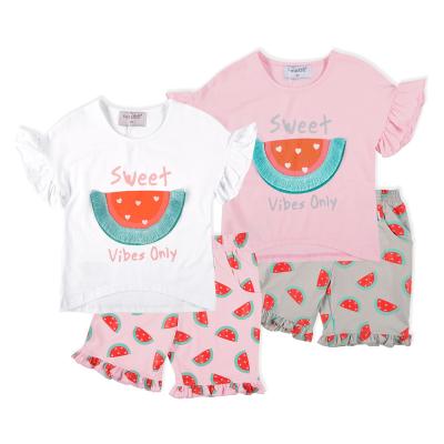 China Other Summer Kids Clothes Kids Short Sleeve Suits Cartoon Print Shorts T-Shirt 2 Piece 100% Cotton Girl Clothing Sets for sale