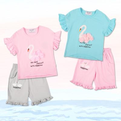 China 2022 new summer new children's clothing children's short sleeve suit 2-10y toddler girl clothes girl cotton cartoon T-shirt and shorts for sale