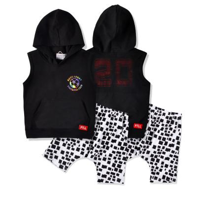 China Casual High Quality Boys Vest Short Pants Hooded Clothing Top Set for sale