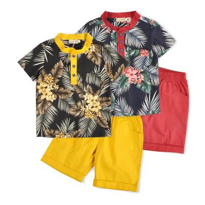 China Summer Boy Casual Clothes Outfits Set Toddler Baby Boy Clothing Hawaii Shirt Shorts Flower Leaf Printed Boy Set 2-10 Years Old Kids Suit for sale