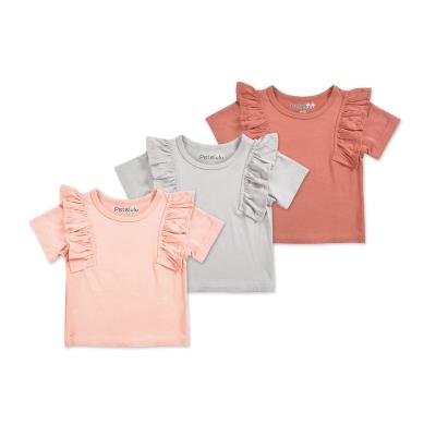 China Custom Solid Color Short Sleeve Babies Anti Shrink T-shirts Kids Ruffle Organic Bamboo Raglan Tops Cotton Icing T-shirts For Baby for sale