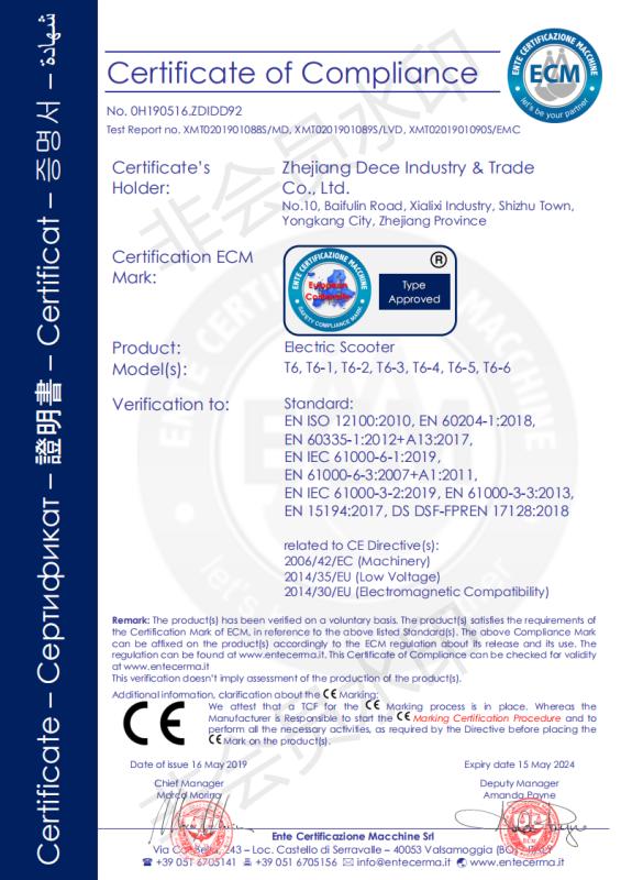 CE - Zhejiang Dece Industry & Trade Co., Ltd.