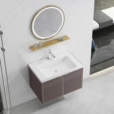 China Eco-friendly New Product Modern Design Hotel Bathroom Vanity Set Stainless Steel Cabinet Wall Mounted Wash Basin for sale