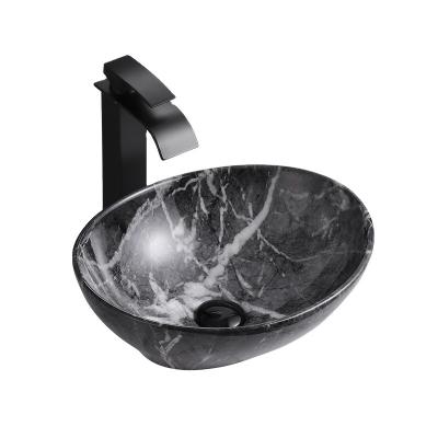 China New Modern Designs Modern Bathroom Vessel Sink Hand Wash Art Ceramic Matte Black Marble Basin Worktop Color For Dining for sale