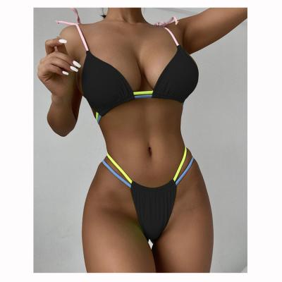 China 2022 Newest Seller Breathable Fashion Tanga Halter Neck Ladies Simple Popular Swimwear Bikini Set for sale