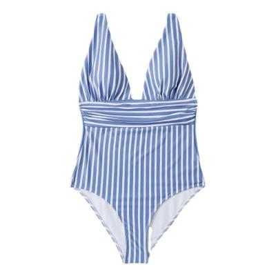 China Breathable Blue Striped One Piece Swimsuit Bikini Ladies Swimwear Factory Wholesale for sale