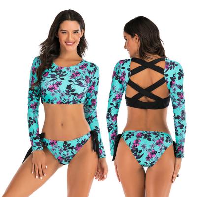 China Breathable Sexy Floral Backless Cool Sleeve Surfing Wetsuit Lace Up Hollow Surfing Swimwear Suit Long Sleeve for sale