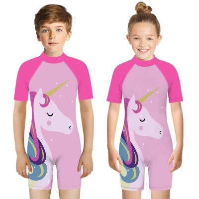 China Breathable Digital Printing Unicorn One Sleeve Swimsuit Summer Cartoon One Piece Swimwear Tight Round Neck Short for sale