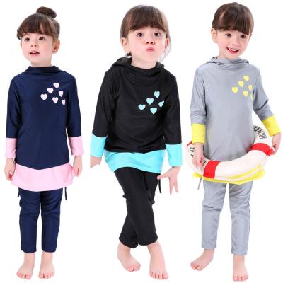 China New Breathable Muslim Swimwear Girls Conservative Love Kids Beach Long Sleeve Swimwear for sale