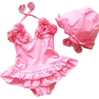 China 2020 Cute Korean Style Baby Swimwear Skirt 2020 Pink Floral Breathable Baby One Piece Swimsuit With Hat for sale