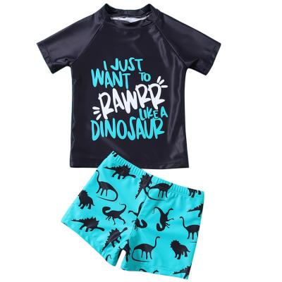 China Korean Breathable Kid Swimwear Dinosaur Cartoon Shorts Wholesale Short Sleeve Swim Boys Swimwear for sale