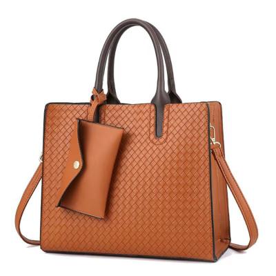 China Fashion Bag Women 2 In 1 Handbags Woven Messenger Shoulder Bag Big Handbag Set for sale