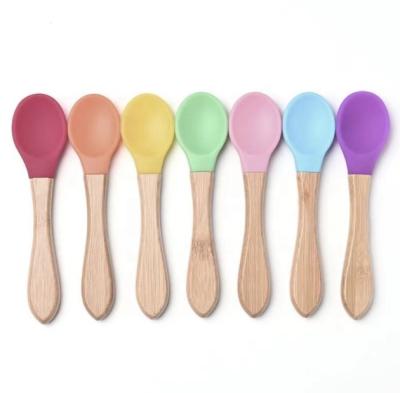 China 2022 Hot Sale BPA Silicone Eco-friendly Wooden Spoon Free Wooden Fork Newborn Baby Spoon Bamboo Fork Feeding Set for sale