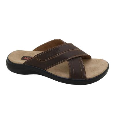 China Breathable Trend Non-slip Comfortable Home Outdoor Leather Slips Casual Slipper For Men for sale