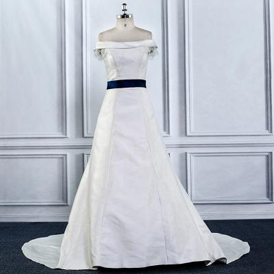 China AL16106 breathable plus size wedding dress off-shoulder bride satin mermaid wedding dress for sale