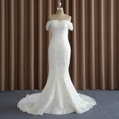 China Breathable Elegant Scoop Neck Sleeve Back AL16117 See Through A Line Mermaid Ivory Tulle Wedding Dress for sale