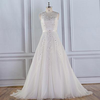 China SW16604 Breathable 3D Flowers Lace Up Skirt Halter Ruffle Wedding Dress Organza A-Line Sheer Wedding Dresses for sale