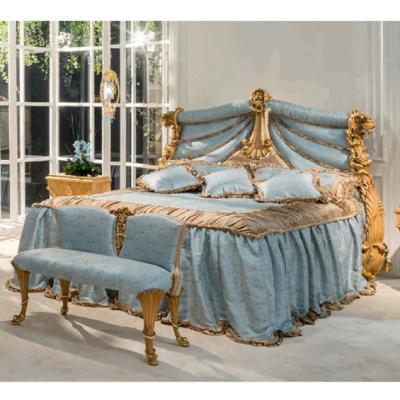 China Adjustable (height) antique champagne gold wooden carving bed room furniture luxury for sale