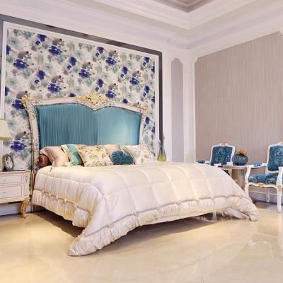 China (Height)Adjustable Blue With Gold King Bedroom Furniture Luxury With Italian Bedrooms Luxurious Bed for sale