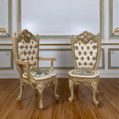 China (Size)Adjustable Luxury Royal Wooden Dining Chair Velvet Gold Seat Dining Furniture Chairs for sale