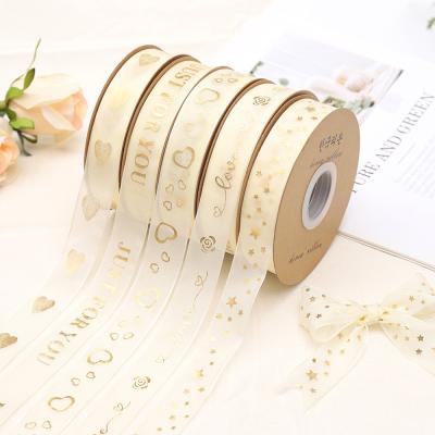 China Hot Stamping Butterfly And Snow Flower Wire Ribbon Holographic Valentine's Day Gift Cake Box Wrapping Ribbon Hot Stamping Ribbon for sale