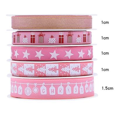 China New Recyled 5 Layers 5yards/sets Christmas Printing Ribbon Set Holiday Decoration Gift Box Wrapping Ribbon for sale