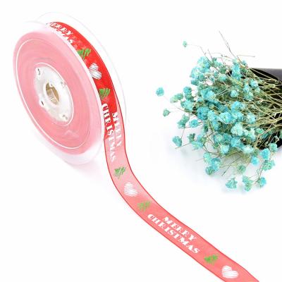 China Recyled 1.5cm Printed Merry Christmas Ribbon, Craft Gift Color Yarn Wrapping Ribbon, Christmas Decoration Ribbon for sale