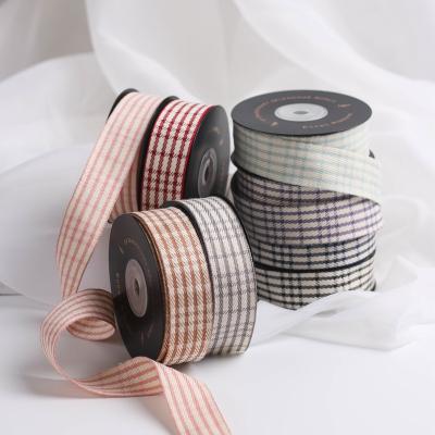 China DIY Bow Hair Accessories Plaid Cotton Canvas Polyester-Cotton Ribbon Flower Tape and Gift Wrap Floral Ribbon for sale