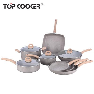 China Traditional High Quality 12 Pcs Pressed Aluminum Marble Coating Cookware Set With Induction Bottom for sale