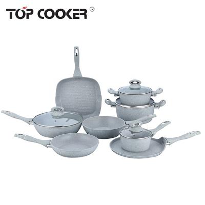 China Aluminum gery cookware viable forged marble stone cladding set for sale