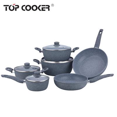 China Viable Forged Aluminum Dark Gray Marble Cladding Set Of Kitchen Cookware for sale