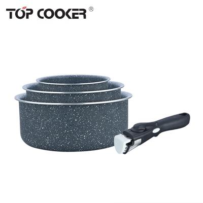 China Viable pressed aluminum marble cookware with detachable/removable handle for sale