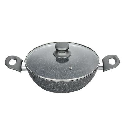 China Sustainable aluminum forged marble non stick shallow cooking pot set cookware for sale