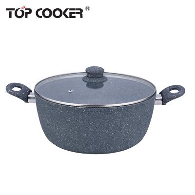 China Sustainable Hot Forged Marble Coating Pot Casserole With Tempered Glass Lid for sale