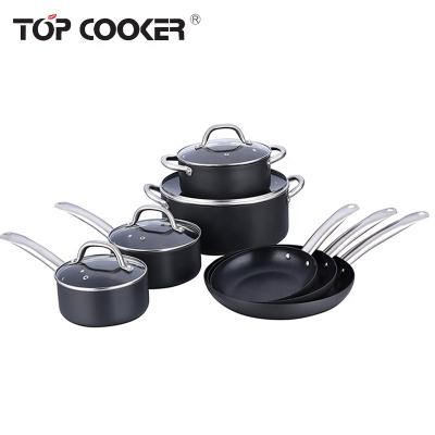 China High Quality Traditional Unset Aluminum Stick Liner Pressed Cookware With Stainless Steel Handle for sale