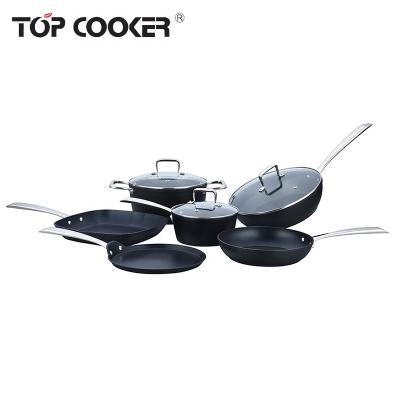 China Traditional high quality forged aluminum stick liner cookware not set with stainless steel handle for sale