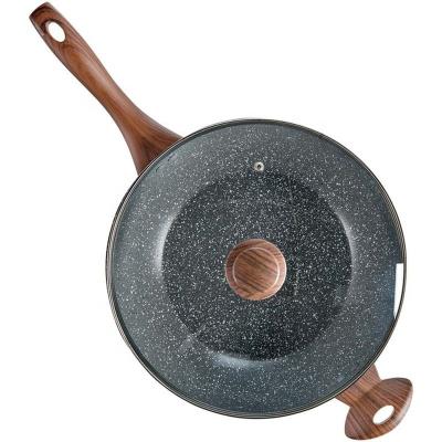 China 28cm Induction Cookware Marble Sustainable Non Stick Wok Pan for sale