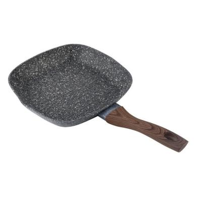 China Traditional Durable Forged Granite Coating Aluminum Grill Pan With Wood Handle for sale