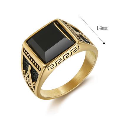 China Hiphop Chosen RTS Jewelry Free Mason Style 361 Stainless Steel Black Gem Masonic Ring For Men Jewelry for sale