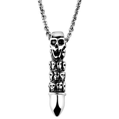 China Elu Jewelry RTS Vintage Stainless Steel Skull Bullet Hot Selling Punk Silver Plated Pendant For Men Jewelry for sale