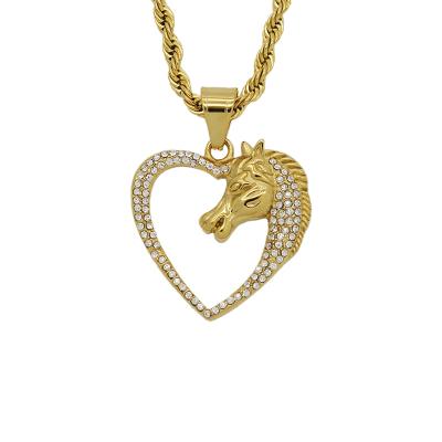 China Wholesale Hiphop Jewelry RTS Hip Hop Stainless Steel Gold Plated Horse Head Heart Pendant Chosen For Men for sale